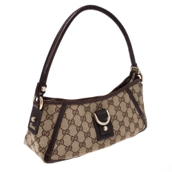 Pre Owned Gucci Beige GG Canvas and Leather Abbey D-Ring Pochette Bag