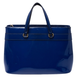 Pre Owned Gucci Blue Patent Leather Medium Bright Bit Tote