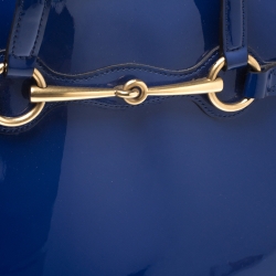 Pre Owned Gucci Blue Patent Leather Medium Bright Bit Tote