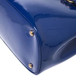 Pre Owned Gucci Blue Patent Leather Medium Bright Bit Tote