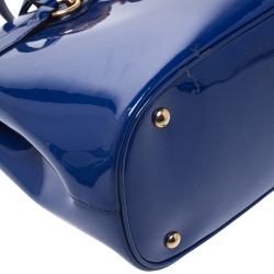 Pre Owned Gucci Blue Patent Leather Medium Bright Bit Tote