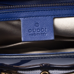 Pre Owned Gucci Blue Patent Leather Medium Bright Bit Tote