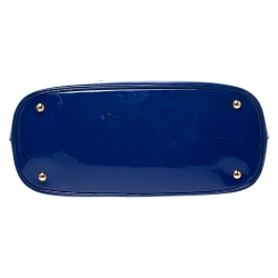 Pre Owned Gucci Blue Patent Leather Medium Bright Bit Tote