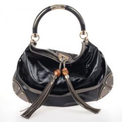 Pre Owned Gucci Black Patent Indy Hobo
