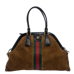 Pre Owned Gucci Brown Suede and Patent Leather Large Web Re(Belle) Bag
