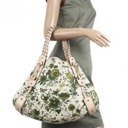 Gucci Beige and Green Floral Canvas Pelham Tote Bag