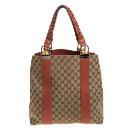 Pre Owned حقيبة يد غوتشي بامبو بار متوسطة كانفاس GG بيج/ بنفسجية