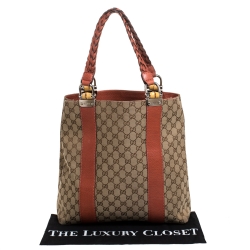 Pre Owned حقيبة يد غوتشي بامبو بار متوسطة كانفاس GG بيج/ بنفسجية