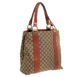 Pre Owned حقيبة يد غوتشي بامبو بار متوسطة كانفاس GG بيج/ بنفسجية