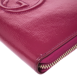Gucci Fuchsia Patent Leather Soho Zip Around Wallet