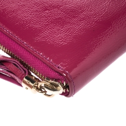 Gucci Fuchsia Patent Leather Soho Zip Around Wallet
