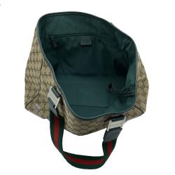 Pre Owned Gucci Beige/Green GG Canvas and Leather Shopper Tote