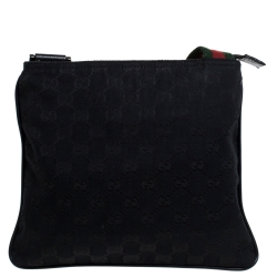 Pre Owned Gucci Black GG Canvas and Leather Messenger Bag