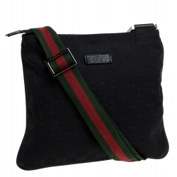 Pre Owned Gucci Black GG Canvas and Leather Messenger Bag