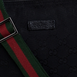 Pre Owned Gucci Black GG Canvas and Leather Messenger Bag