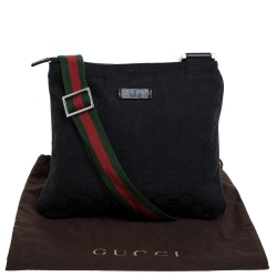 Pre Owned Gucci Black GG Canvas and Leather Messenger Bag