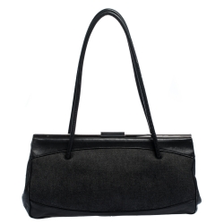 Pre Owned Gucci Black Canvas and Leather Frame Shoulder Bag