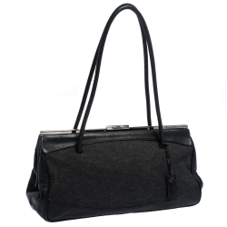 Pre Owned Gucci Black Canvas and Leather Frame Shoulder Bag