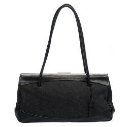 Pre Owned Gucci Black Canvas and Leather Frame Shoulder Bag