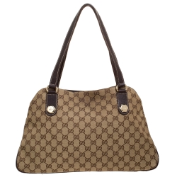 Pre Owned Gucci Beige/Brown GG Canvas and Leather Charmy Satchel