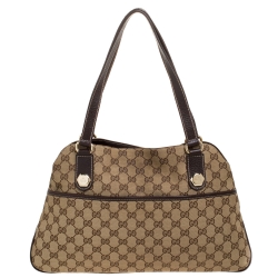 Pre Owned Gucci Beige/Brown GG Canvas and Leather Charmy Satchel