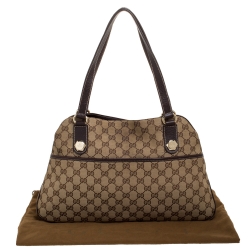 Pre Owned Gucci Beige/Brown GG Canvas and Leather Charmy Satchel