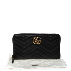 Gucci Black Matelasse Leather GG Marmont Zip Around Wallet