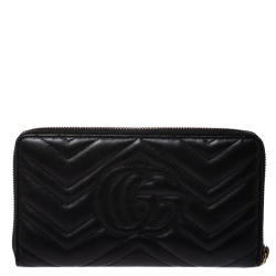 Gucci Black Matelasse Leather GG Marmont Zip Around Wallet