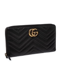 Gucci Black Matelasse Leather GG Marmont Zip Around Wallet