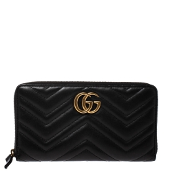 Gucci Black Matelasse Leather GG Marmont Zip Around Wallet