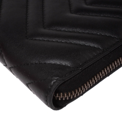 Gucci Black Matelasse Leather GG Marmont Zip Around Wallet