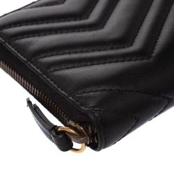 Gucci Black Matelasse Leather GG Marmont Zip Around Wallet