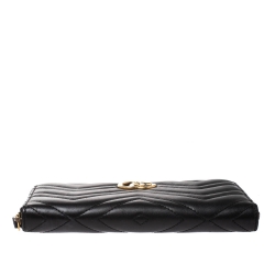 Gucci Black Matelasse Leather GG Marmont Zip Around Wallet