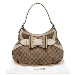 مملوكة مسبقًا Gucci Beige GG Canvas Canvas and Leather Small Queen Hobo