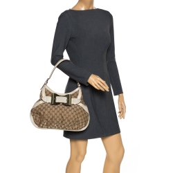 مملوكة مسبقًا Gucci Beige GG Canvas Canvas and Leather Small Queen Hobo