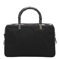 مملوكة مسبقًا Gucci Black Canvas Bamboo Top Handle Satchel Bag