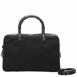 مملوكة مسبقًا Gucci Black Canvas Bamboo Top Handle Satchel Bag