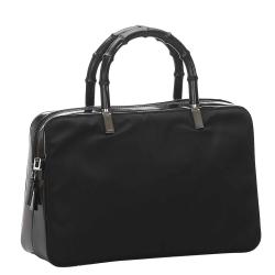 مملوكة مسبقًا Gucci Black Canvas Bamboo Top Handle Satchel Bag