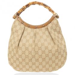 Pre Owned Gucci Monogram Bamboo Handle Bag
