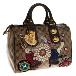 Pre Owned حقيبة بوسطن غوتشي بابوسكا فابل GG  كانفاس مقوي كريستال بنية