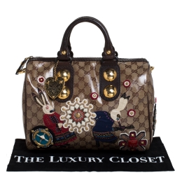 Pre Owned حقيبة بوسطن غوتشي بابوسكا فابل GG  كانفاس مقوي كريستال بنية