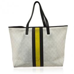 Pre Owned Gucci White and Monongram Striped Canvas Tote