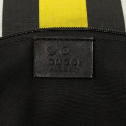 Pre Owned Gucci White and Monongram Striped Canvas Tote