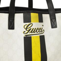 Pre Owned Gucci White and Monongram Striped Canvas Tote