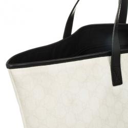 Pre Owned Gucci White and Monongram Striped Canvas Tote