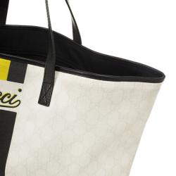 Pre Owned Gucci White and Monongram Striped Canvas Tote