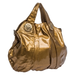 Pre Owned Gucci Bronze Patent Leather Large Hysteria Hobo