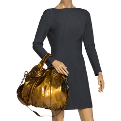Pre Owned Gucci Bronze Patent Leather Large Hysteria Hobo