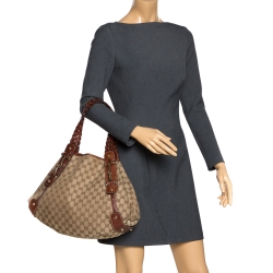 Pre Owned Gucci Brown/Beige GG Canvas and Leather Medium Pelham Shoulder Bag