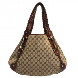 Pre Owned Gucci Brown/Beige GG Canvas and Leather Medium Pelham Shoulder Bag